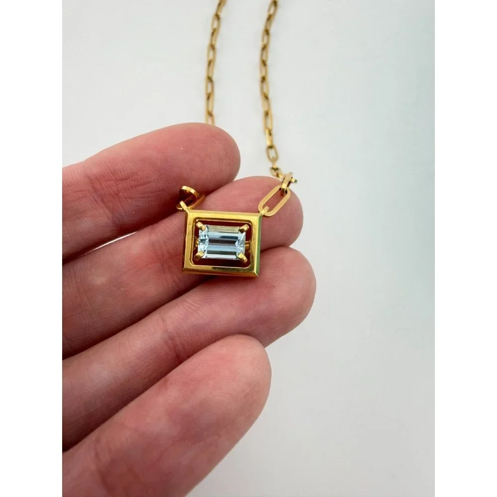 RARE Tiffany & Co. Aquamarine Jewel Box Necklace 17.75" 18k Yellow Gold - Picture 12 of 13